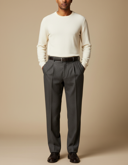Pantalon À Pince Gris Anthracite Classique Plissé Homme - Laine