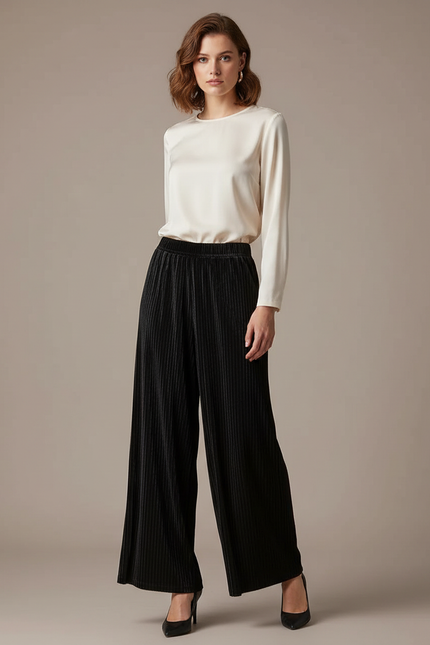 Pantalon À Pince Noir Plissé Ample Femme - Velours