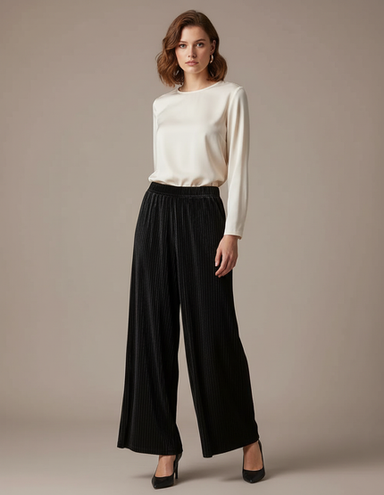 Pantalon À Pince Noir Plissé Ample Femme - Velours