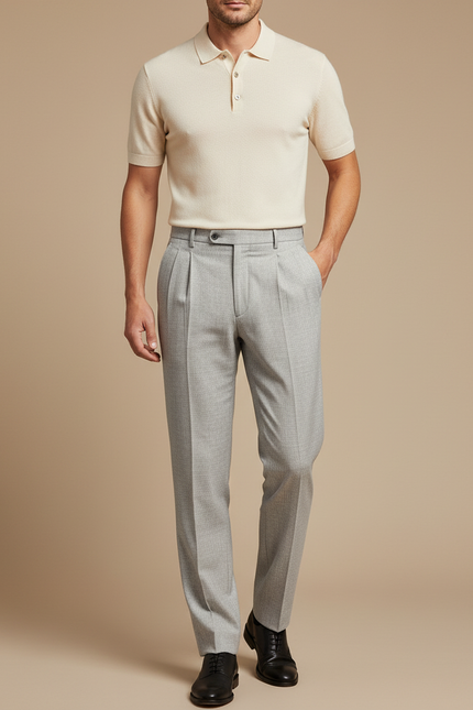 Pantalon À Pince 6eb3 - Gris Laine