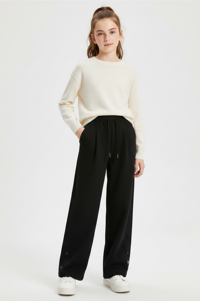 Pantalon À Pince Noir Ample Décontracté Enfant - Molleton