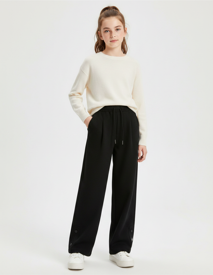 Pantalon À Pince Noir Ample Décontracté Enfant - Molleton
