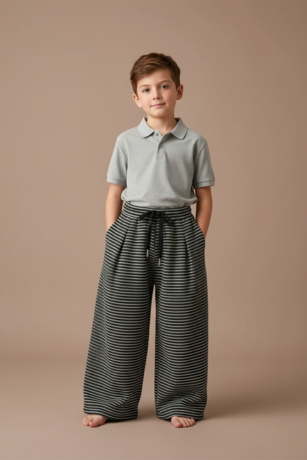 Pantalon À Pince Rayé Ample Décontracté Enfant - Multicolore Molleton