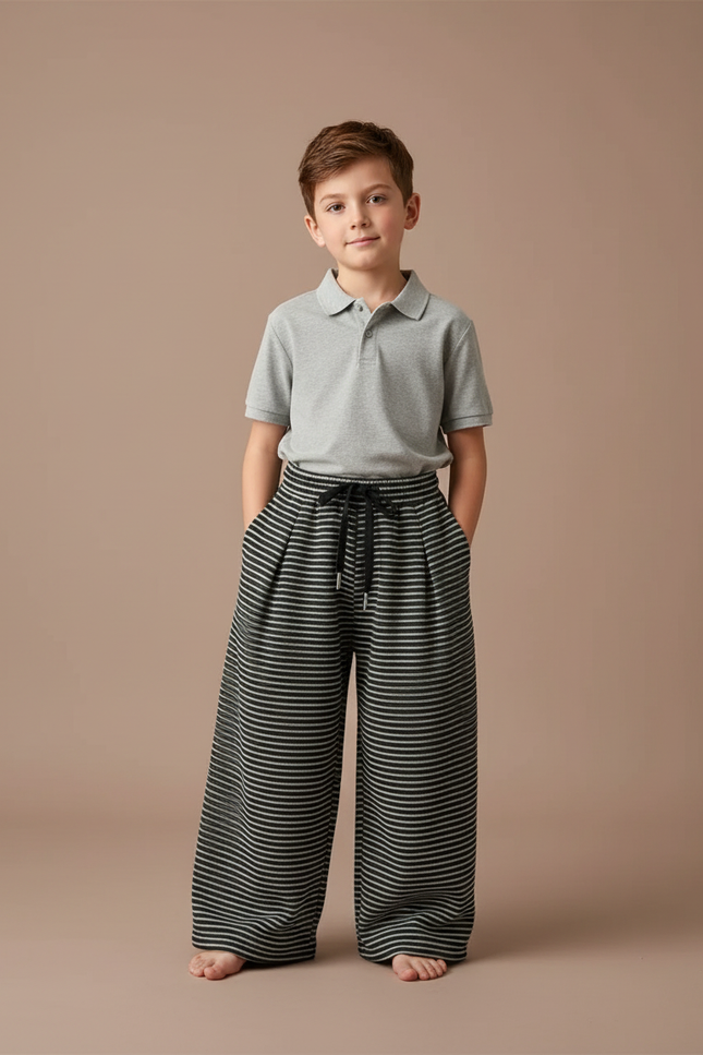 Pantalon À Pince Rayé Ample Décontracté Enfant - Multicolore Molleton