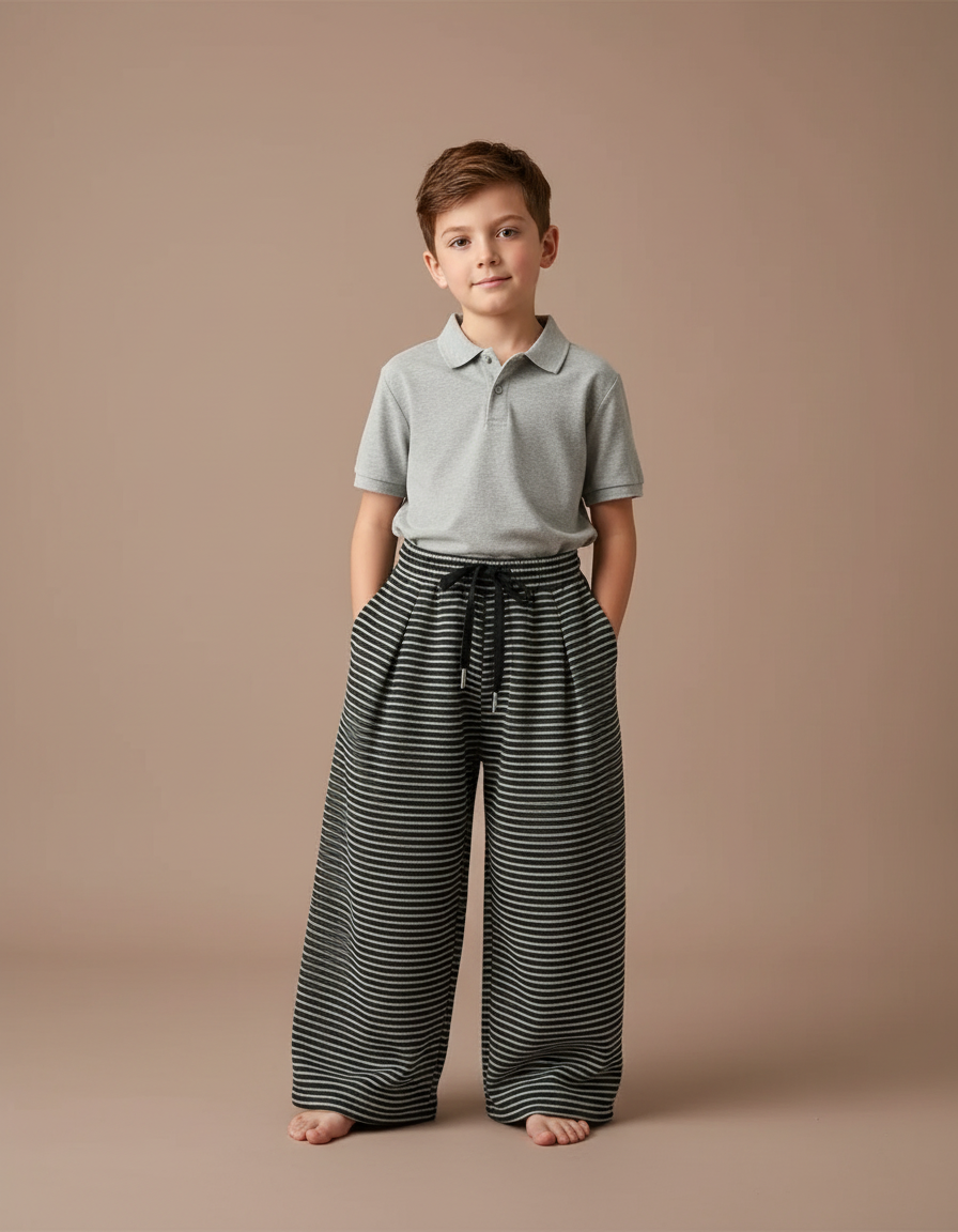 Pantalon À Pince Rayé Ample Décontracté Enfant - Multicolore Molleton