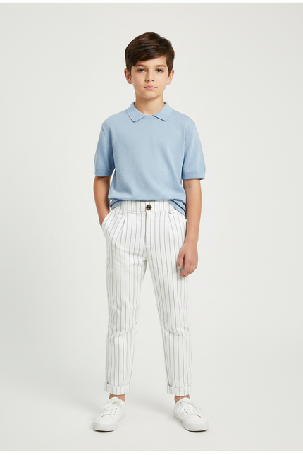 Pantalon À Pince À Rayure - Blanc Gabardine