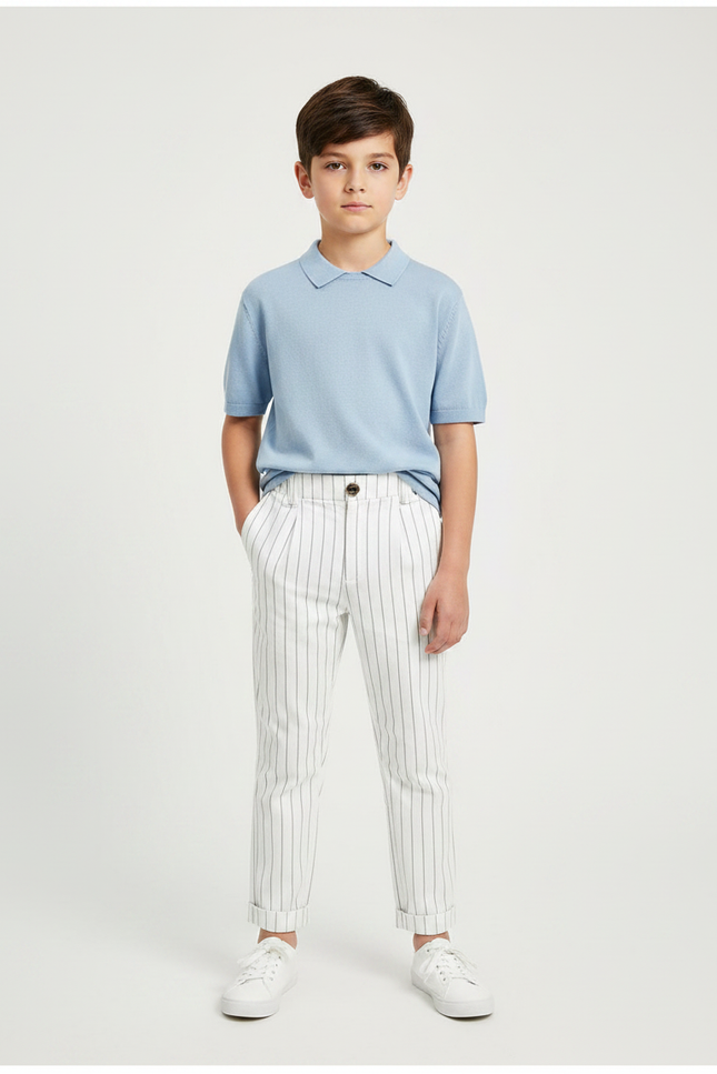 Pantalon À Pince À Rayure - Blanc Gabardine