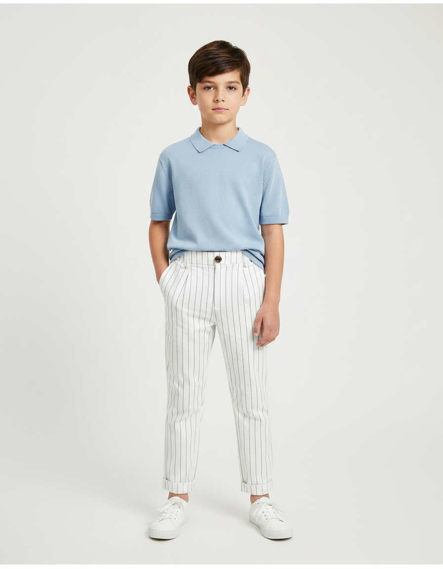 Pantalon À Pince À Rayure - Blanc Gabardine