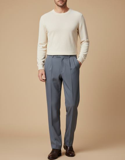 Pantalon À Pince Gris Plissé Droit Formel Homme - Gabardine