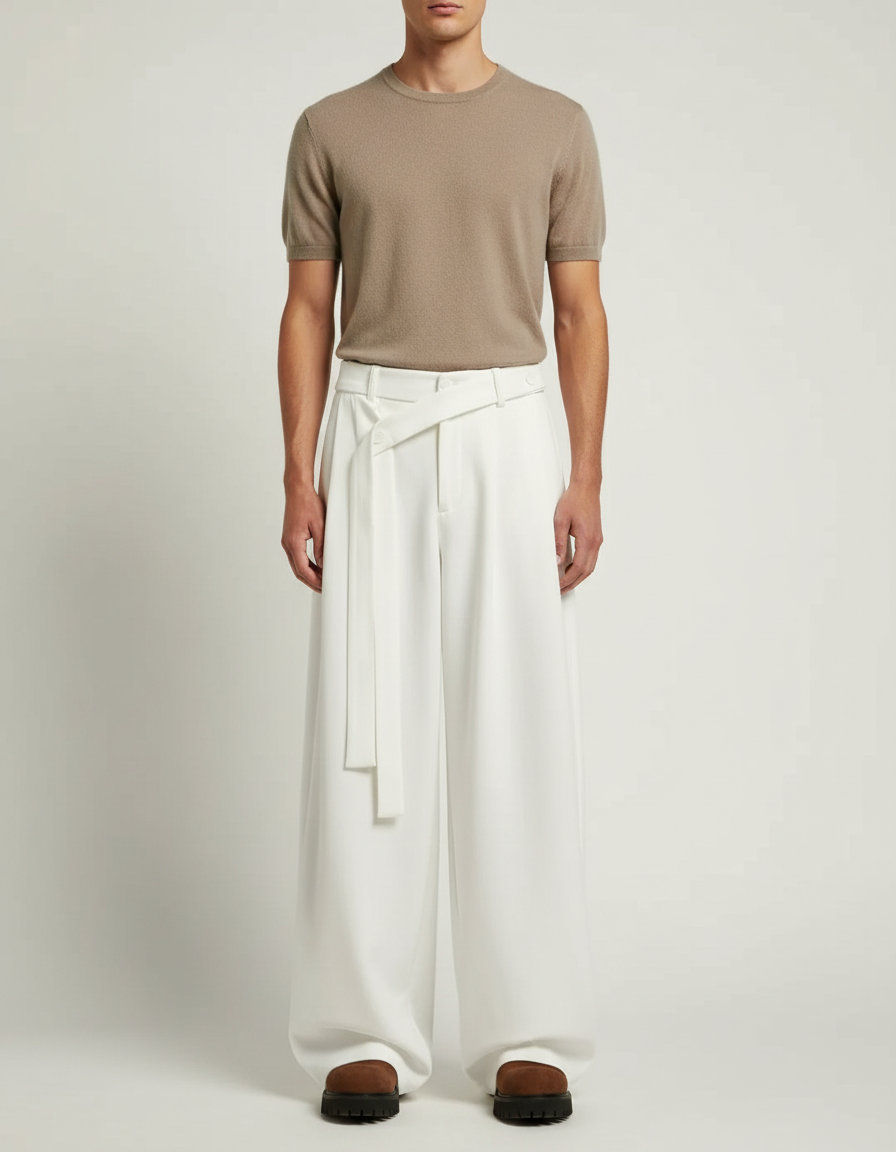 Pantalon À Pince Blanc Homme - Gabardine