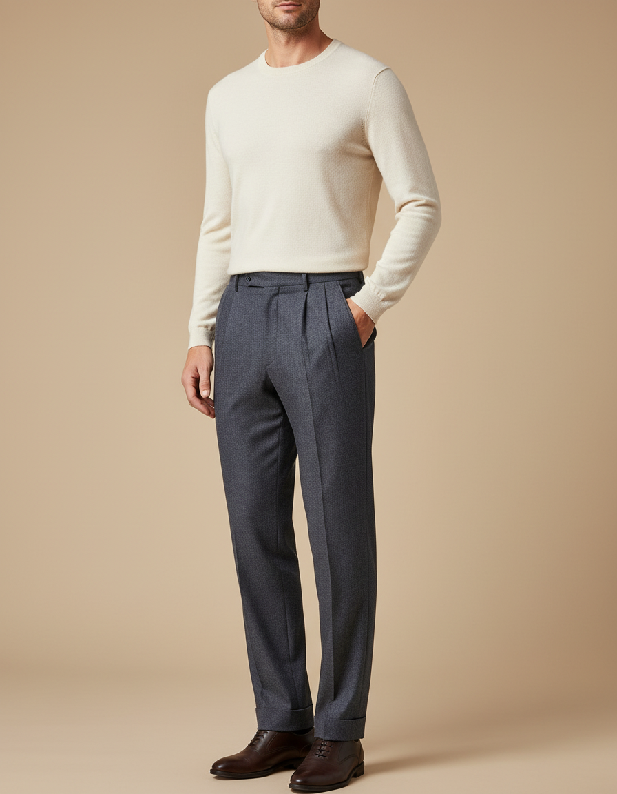 Pantalon À Pince Gris Anthracite Plissé Homme Formel - Laine