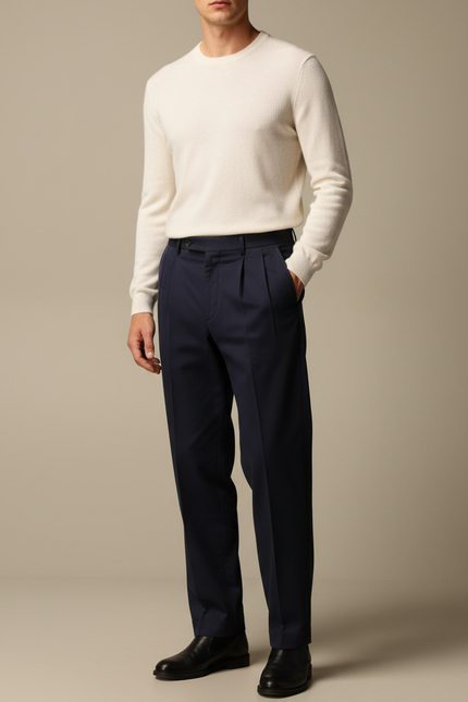 Pantalon À Pince Bleu Marine Élégant Confortable Homme Business - Gabardine