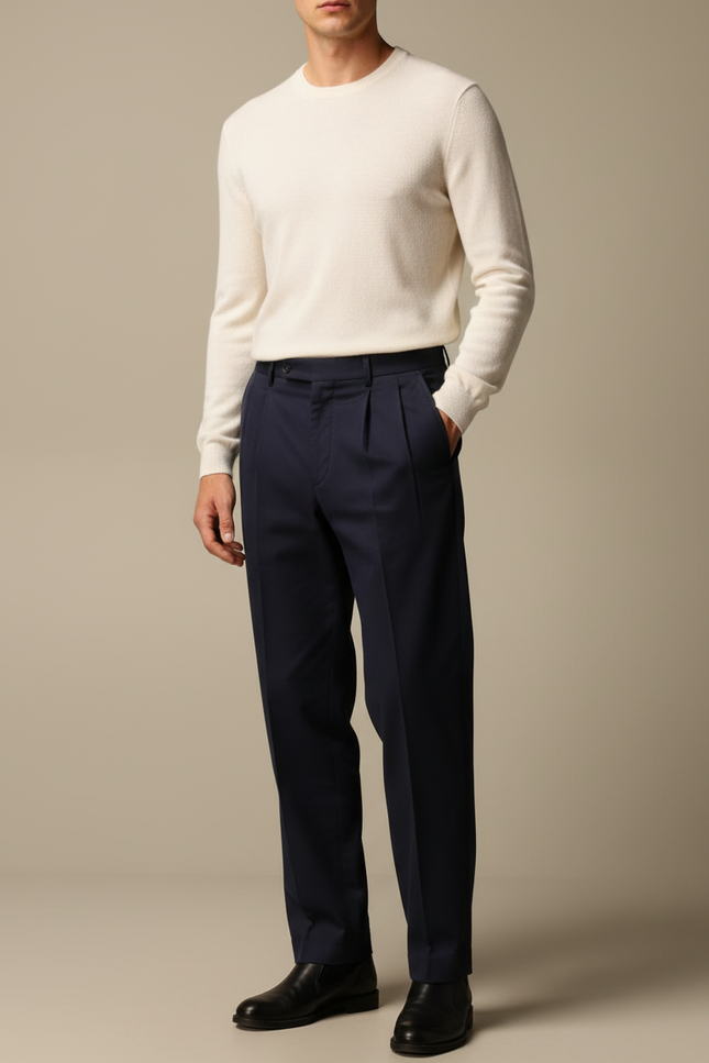 Pantalon À Pince Bleu Marine Élégant Confortable Homme Business - Gabardine