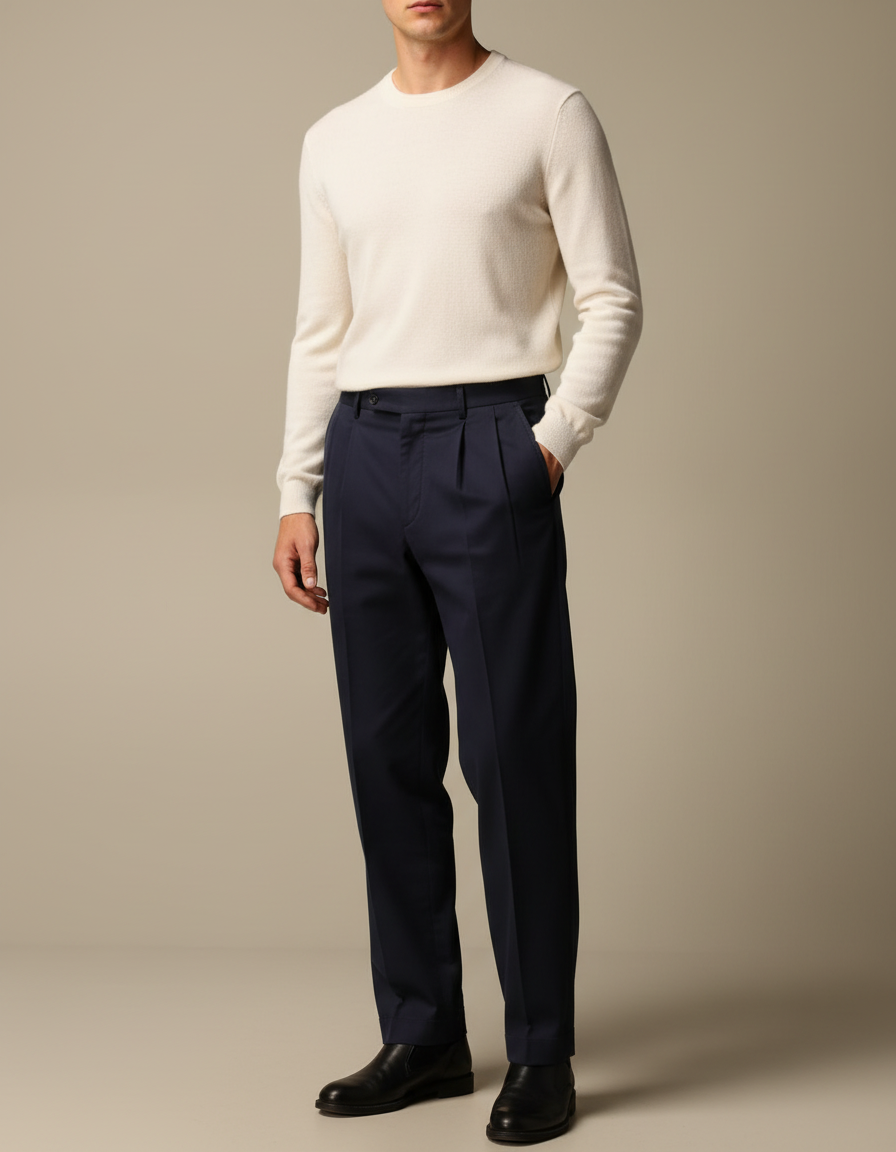 Pantalon À Pince Bleu Marine Élégant Confortable Homme Business - Gabardine