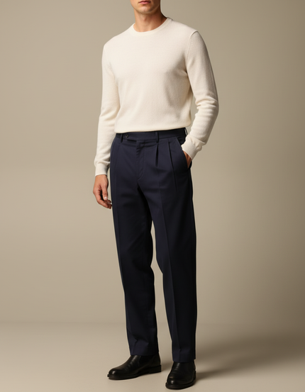 Pantalon À Pince Bleu Marine Élégant Confortable Homme Business - Gabardine