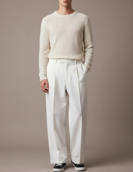 Pantalon À Pince Blanc Ample Décontracté Homme - Gabardine