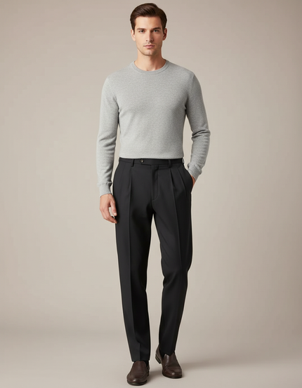 Pantalon À Pince Noir Plissé Droit Homme Élégant - Gabardine