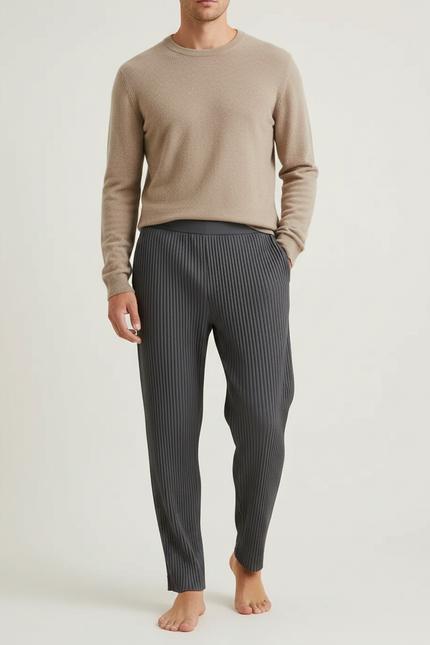 Pantalon À Pince Gris Plissé Droit Casual Homme - Maille