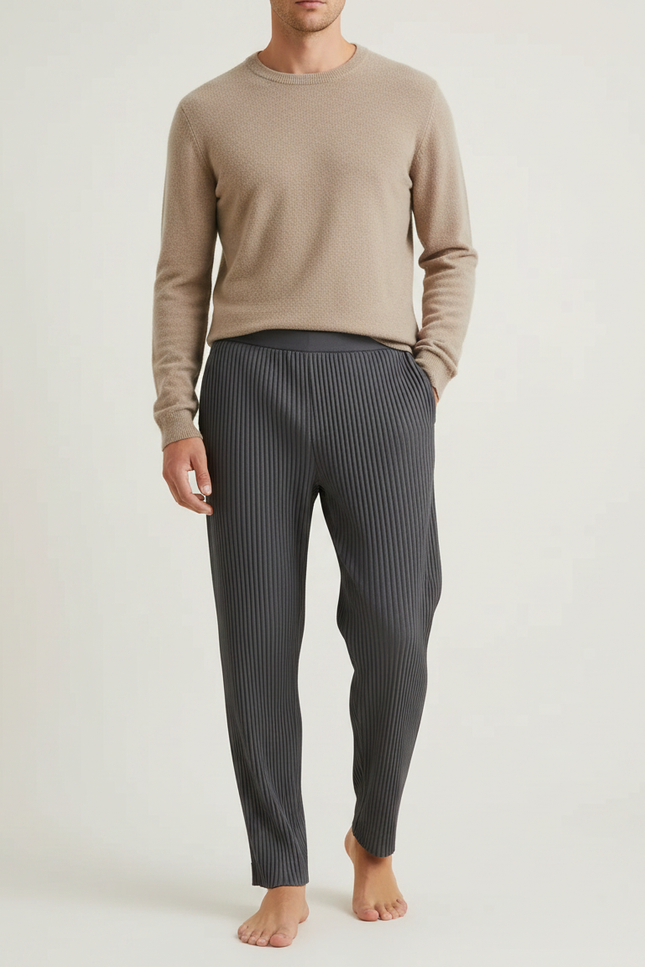 Pantalon À Pince Gris Plissé Droit Casual Homme - Maille