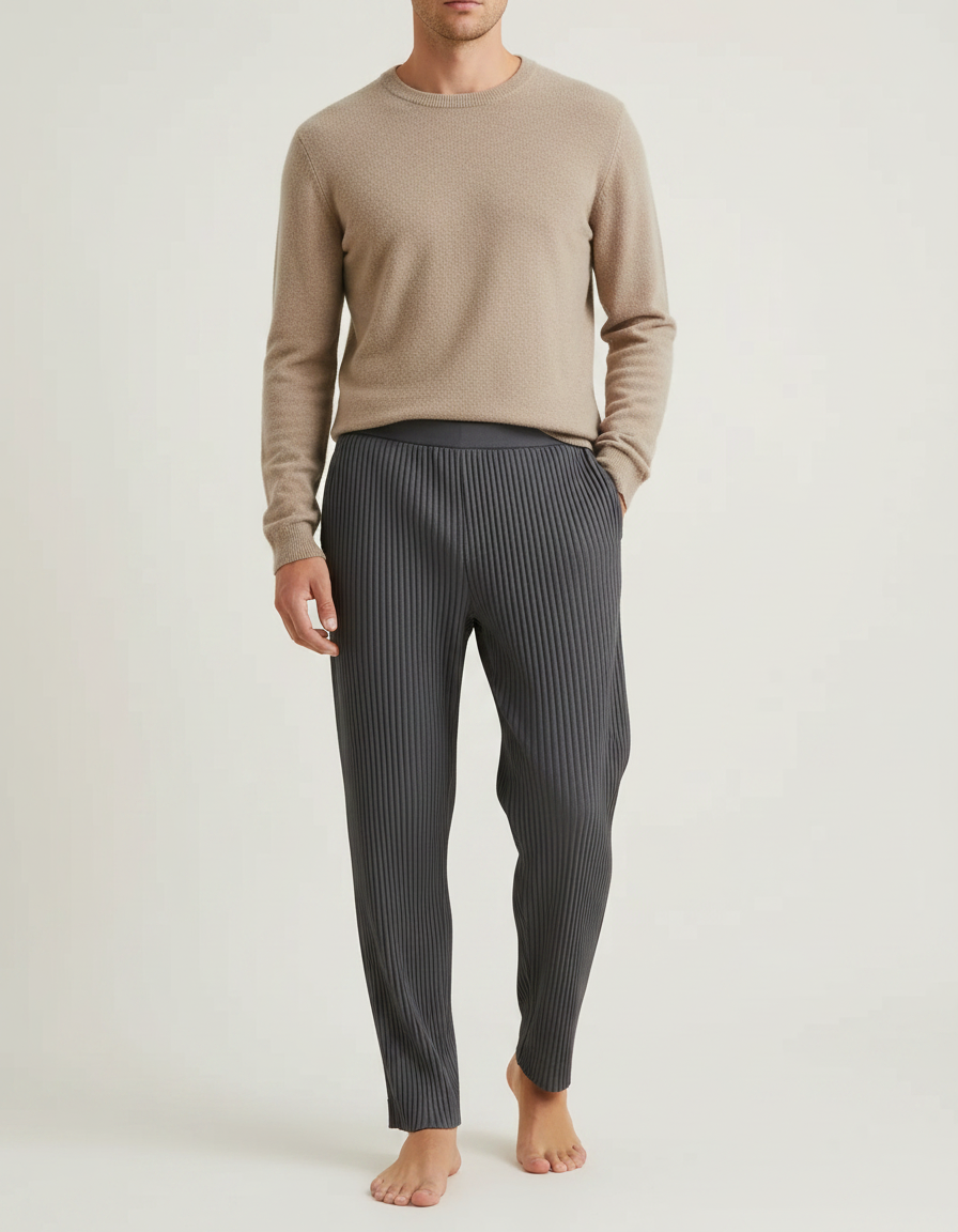 Pantalon À Pince Gris Plissé Droit Casual Homme - Maille