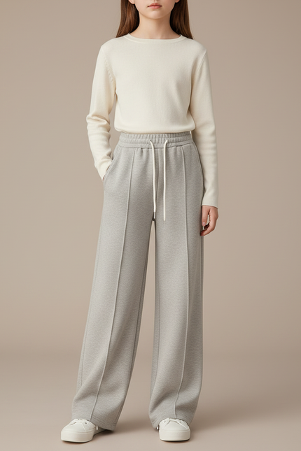 Pantalon À Pince Gris Clair Ample Décontracté Fluide - Molleton