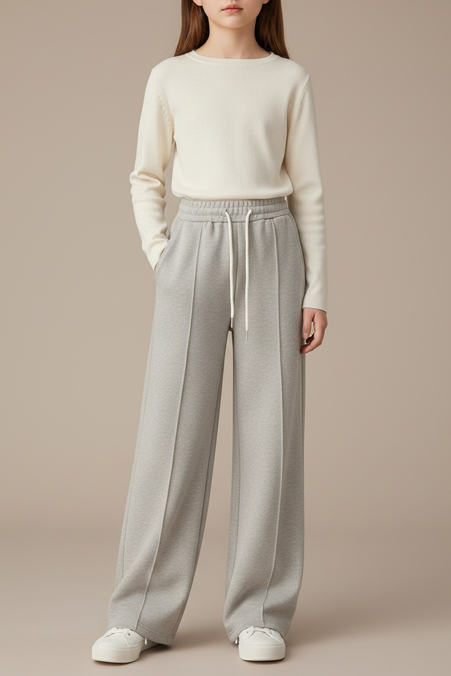 Pantalon À Pince Gris Clair Ample Décontracté Fluide - Molleton