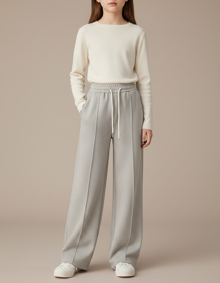 Pantalon À Pince Gris Clair Ample Décontracté Fluide - Molleton