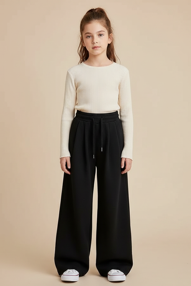 Pantalon À Pince Noir Ample Fluide Décontracté - Molleton