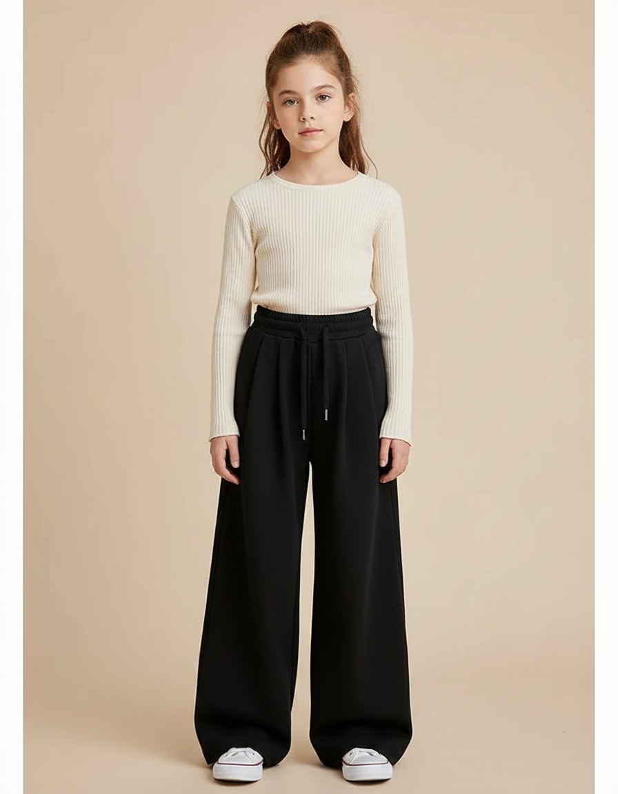 Pantalon À Pince Noir Ample Fluide Décontracté - Molleton