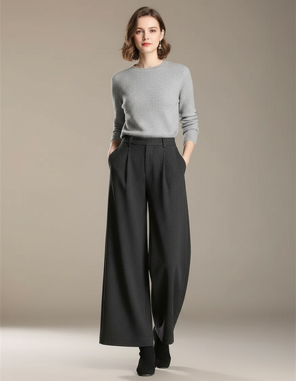 Pantalon À Pince Gris Foncé Laine Ample Plissé Élégant