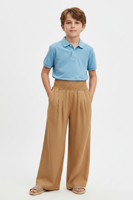 Pantalon À Pince Marron Ample Plissé Confortable - Camel Lin