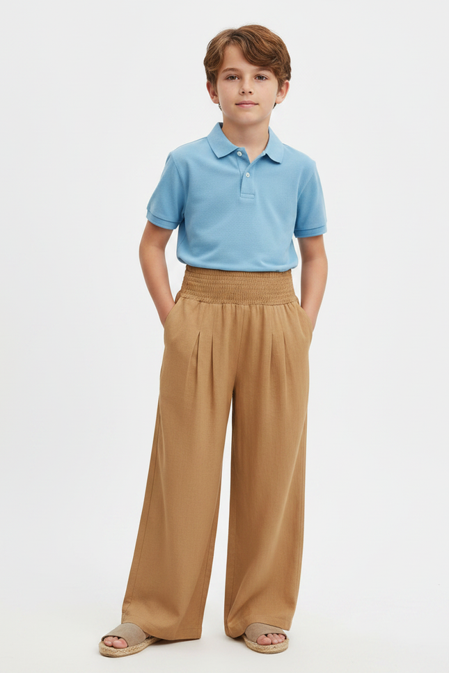 Pantalon À Pince Marron Ample Plissé Confortable - Camel Lin