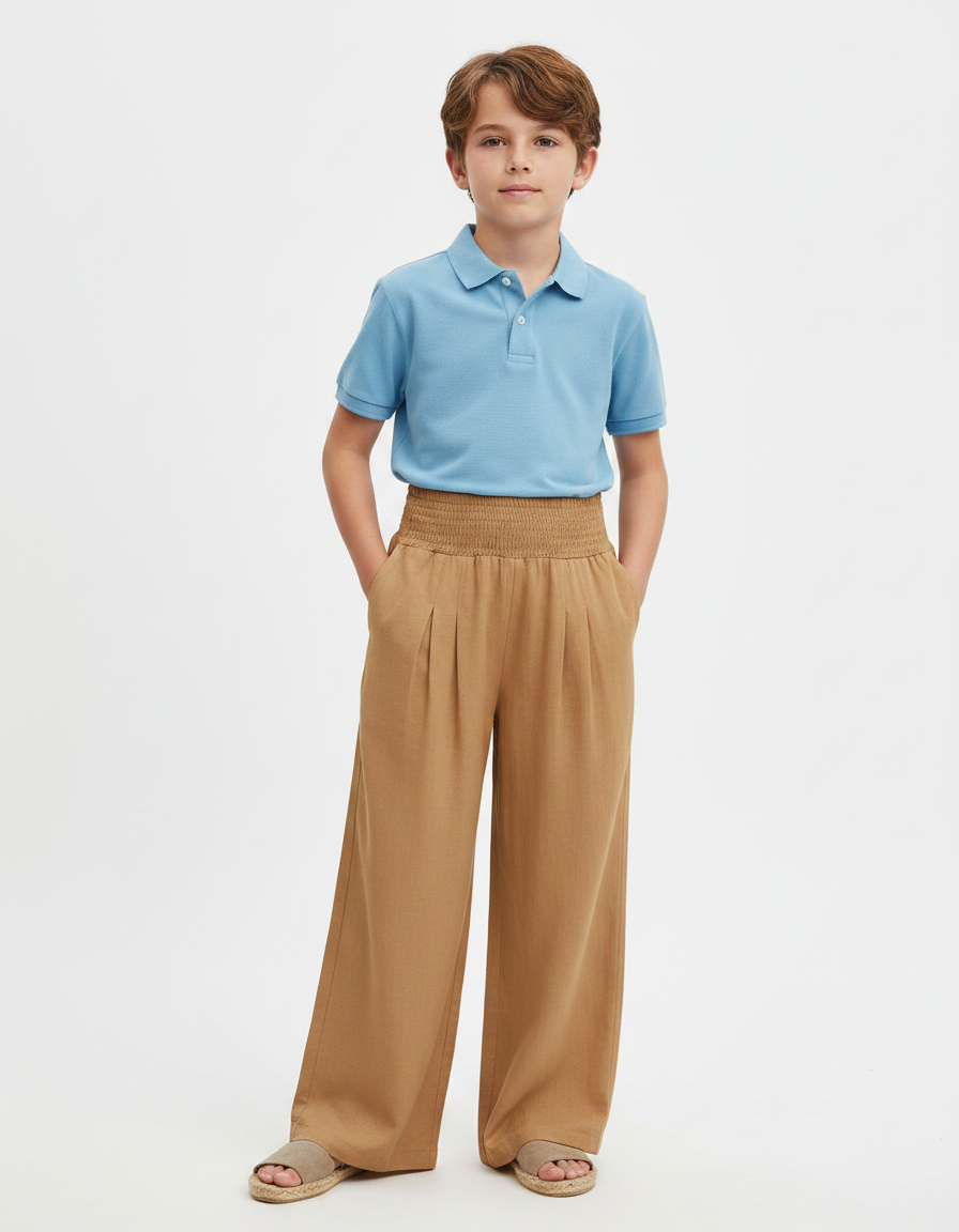 Pantalon À Pince Marron Ample Plissé Confortable - Camel Lin