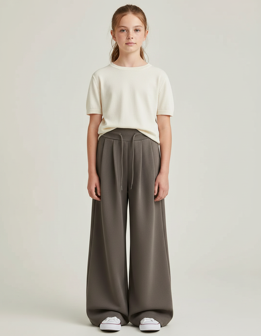 Pantalon À Pince Gris Ample Fluide Décontracté - Molleton