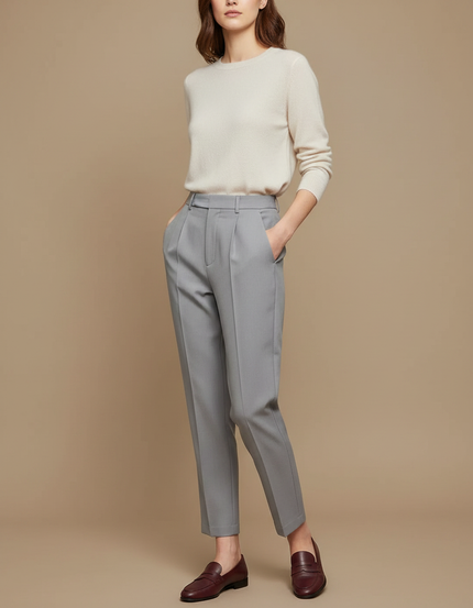 Pantalon À Pince Gris Élégant Fuselé Décontracté Femme - Gabardine