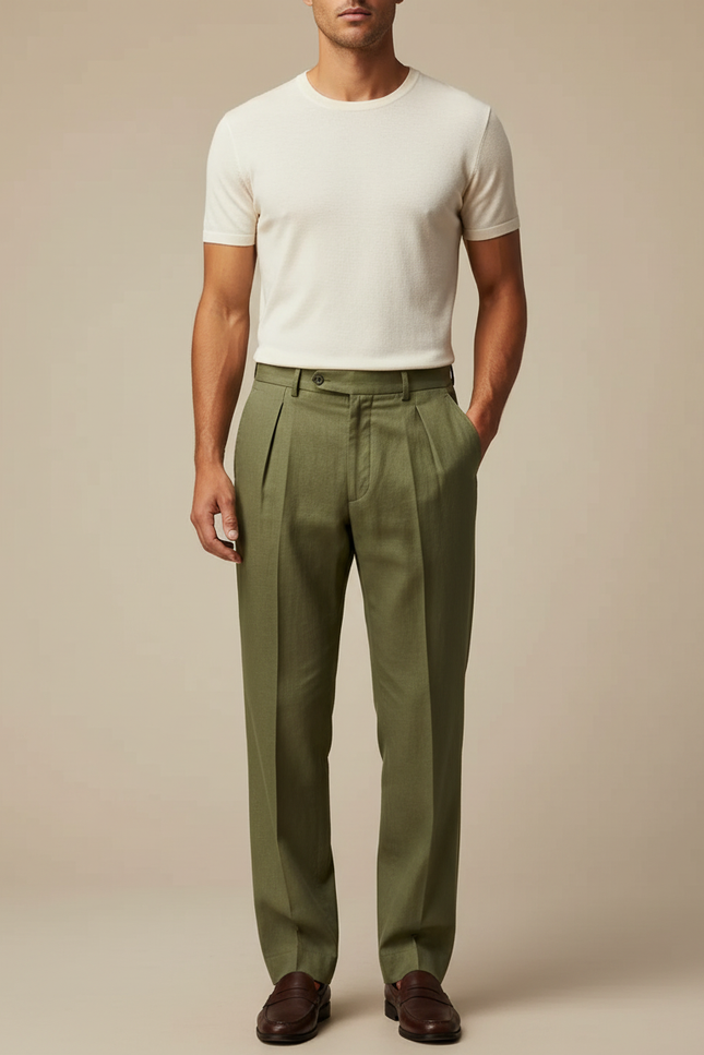 Pantalon À Pince Lin Homme - Kaki