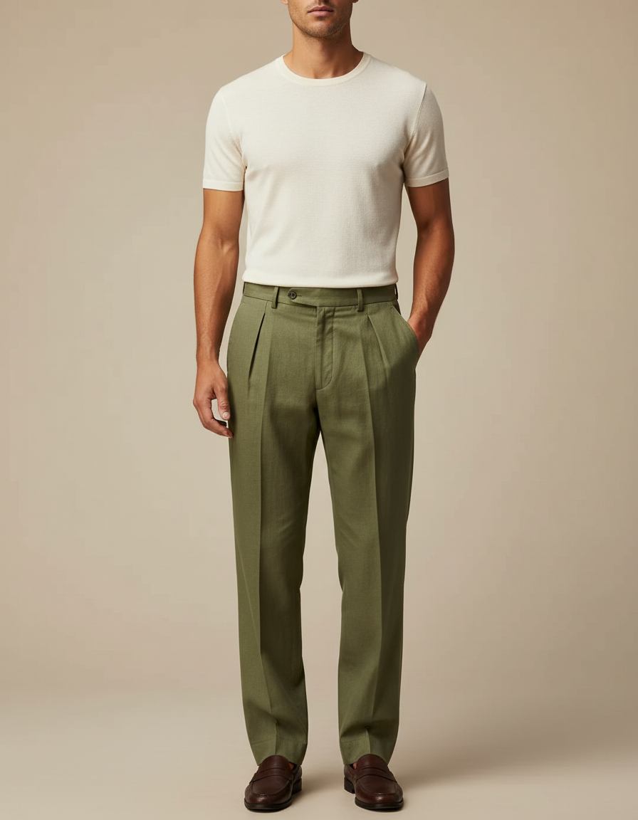 Pantalon À Pince Lin Homme - Kaki