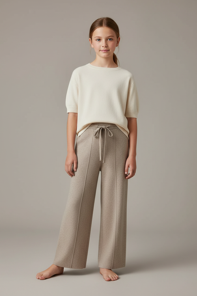 Pantalon À Pince Beige Tricoté Ample Décontracté Enfant - Maille