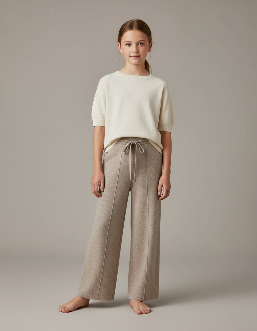 Pantalon À Pince Beige Tricoté Ample Décontracté Enfant - Maille