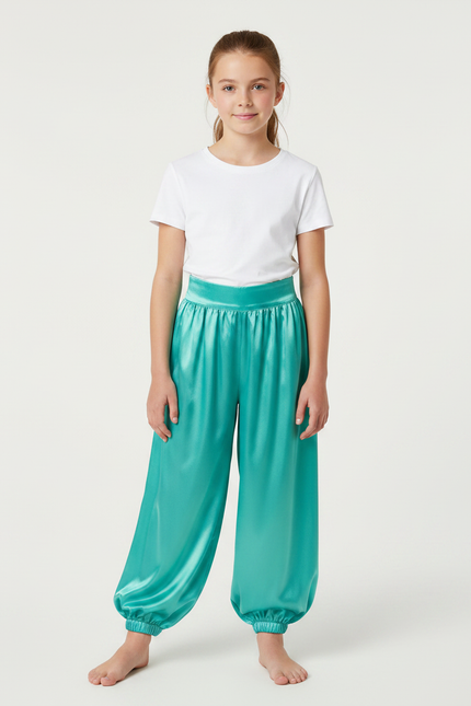 Pantalon À Pince Satiné Turquoise Ample Enfant - Bleu