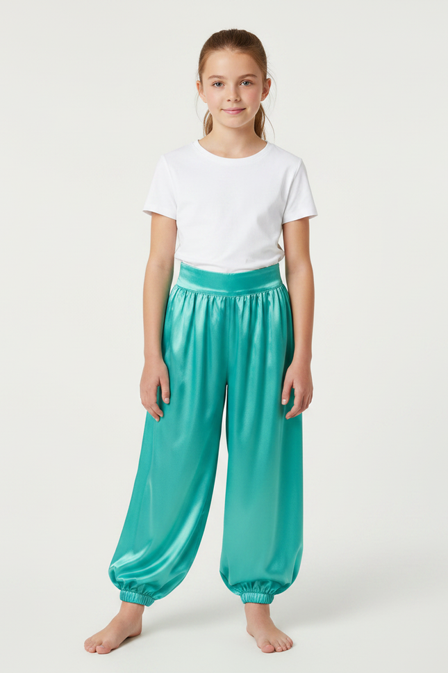 Pantalon À Pince Satiné Turquoise Ample Enfant - Bleu