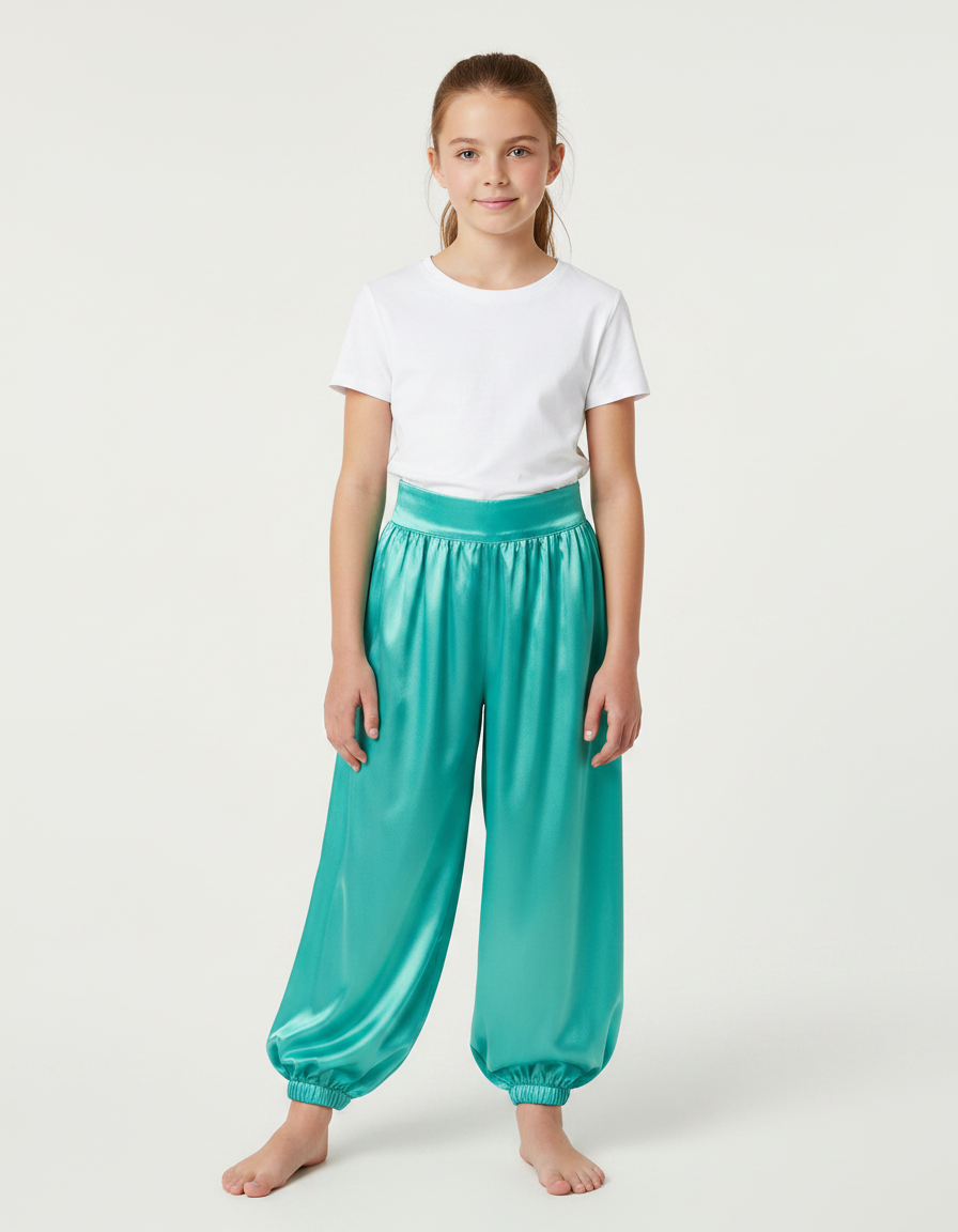 Pantalon À Pince Satiné Turquoise Ample Enfant - Bleu
