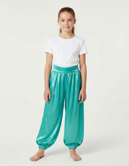 Pantalon À Pince Satiné Turquoise Ample Enfant - Bleu