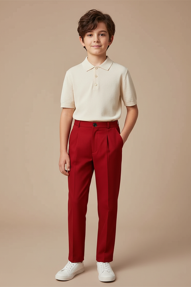 Pantalon À Pince Rouge Droit Élégant Garçon - Gabardine