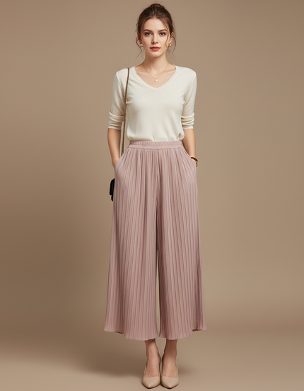Pantalon À Pince Plissé Fluide Rose Ample Casual - Polyester