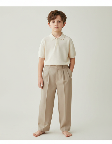 Pantalon À Pince Beige Droit Plissé Décontracté Enfant - Gabardine