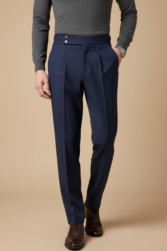 Pantalon À Pince Bleu Marine Drapé Élégant Homme - Gabardine
