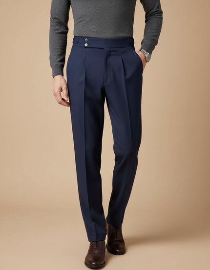 Pantalon À Pince Bleu Marine Drapé Élégant Homme - Gabardine