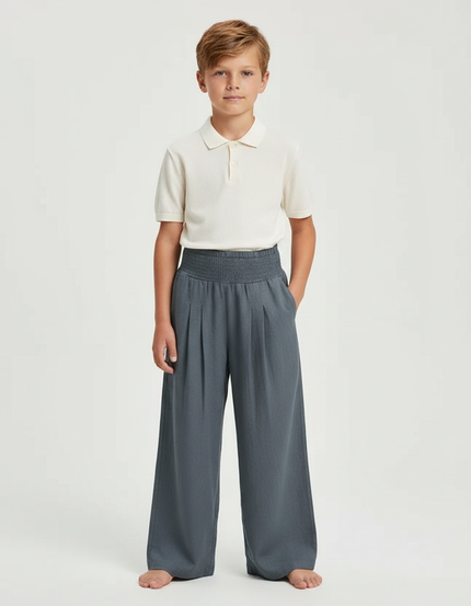 Pantalon À Pince Gris Ample Plissé Confortable Enfant - Lin