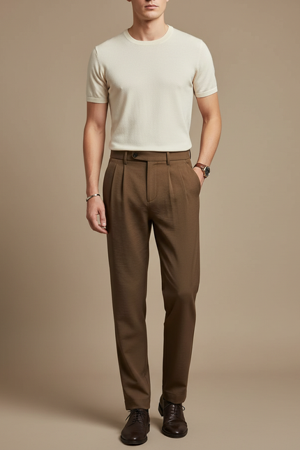 Pantalon À Pince Marron Homme - Laine
